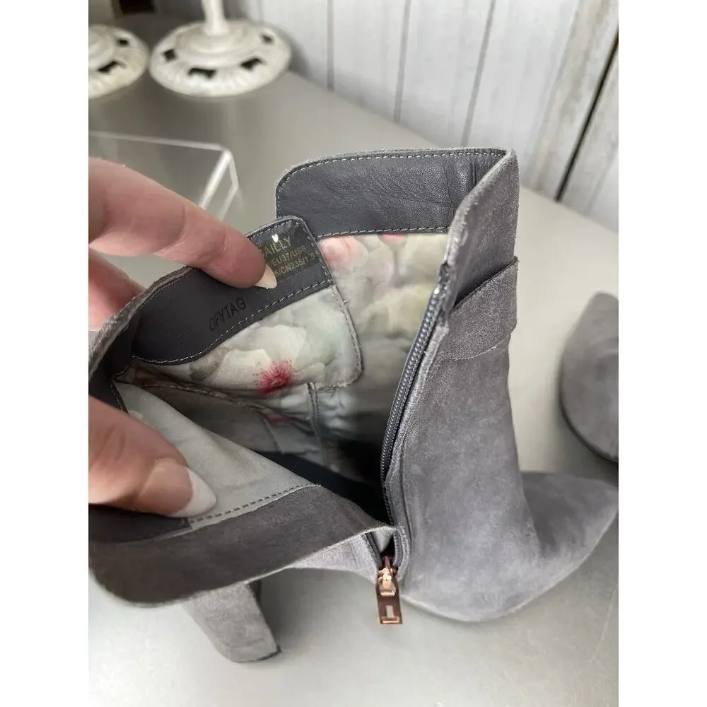 Ted Baker Ankle Boots Bow Accent Women Booties Leather Suede Gray Size 37 US 6